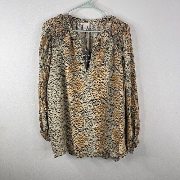Ava & Viv Tops - Ava & Viv Womens Blouse Plus Size 2x‎ 20W/22W Snake Print Long Sleeve NWT